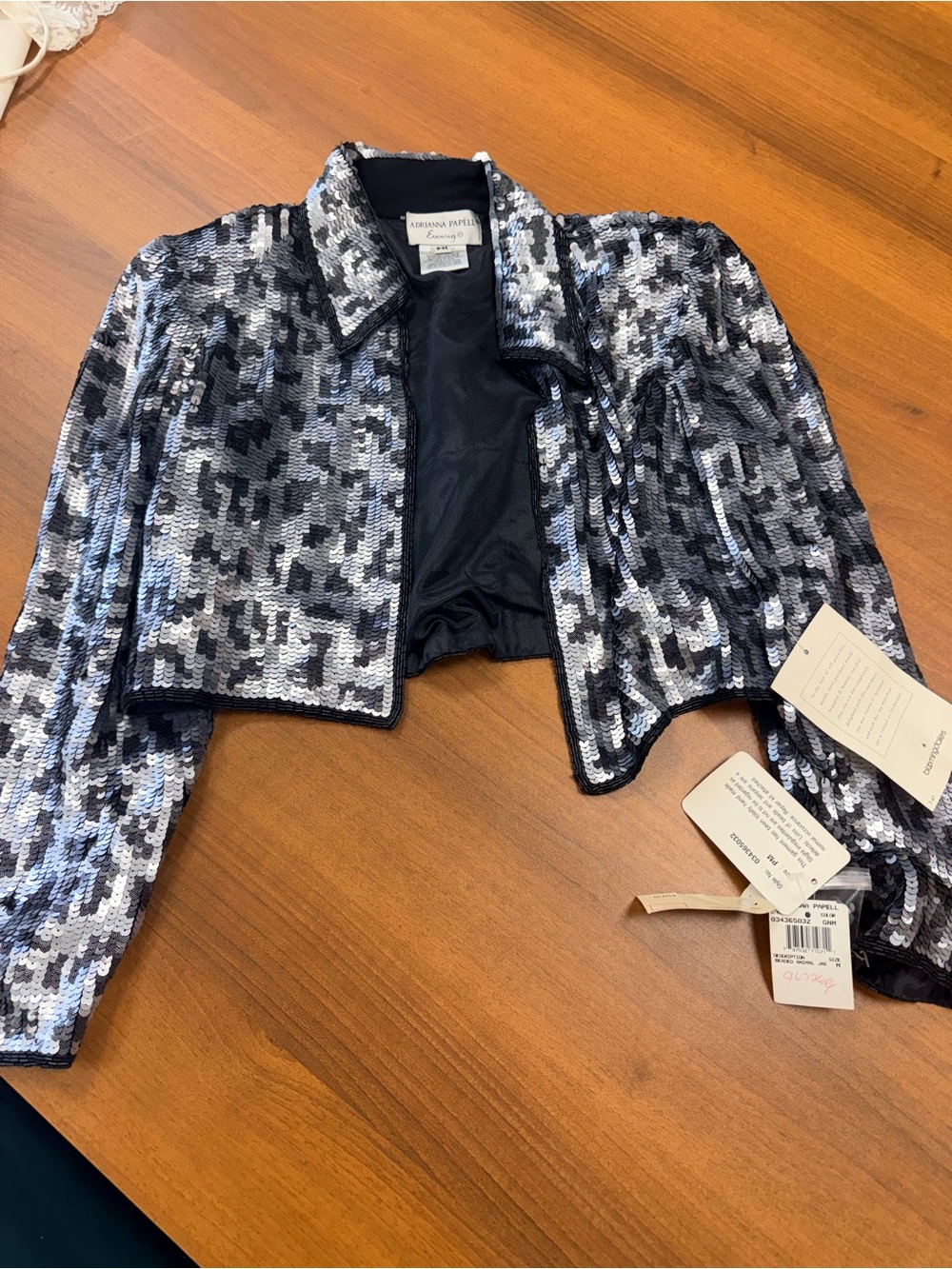 Adrianna Papell Black & Silver Sequin Cropped Blazer